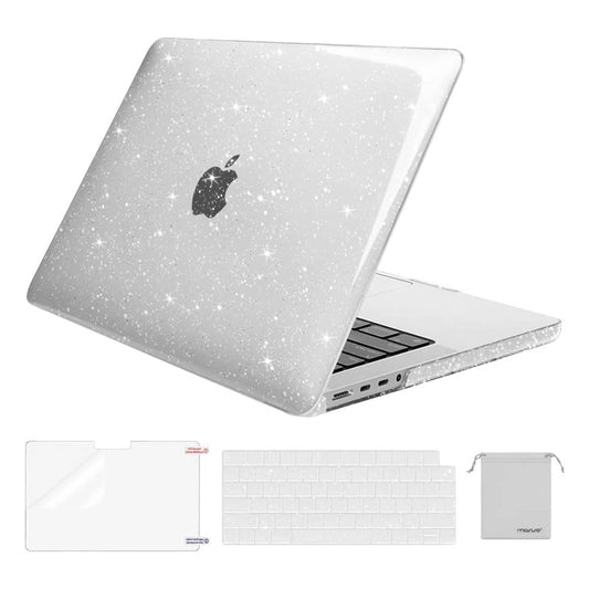 MOSISO Compatible with MacBook Pro 14 inch Case 2025-2021 M4 M3 M2 M1 A3112 A3185 A3401 A2918 A2992 A2779 A2442, Sparkly Glitter Plastic Hard Shell&Keyboard Cover&Screen Film&Storage Bag, Transparent