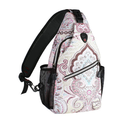 MOSISO Ethnic Pattern Sling Backpack, Water Resistant Unisex Crossbody Chest Daypack with Anti-Theft Pocket & Dual Mesh Side Pockets, Fits 11 Inch Tablet for Hiking Travel Sports