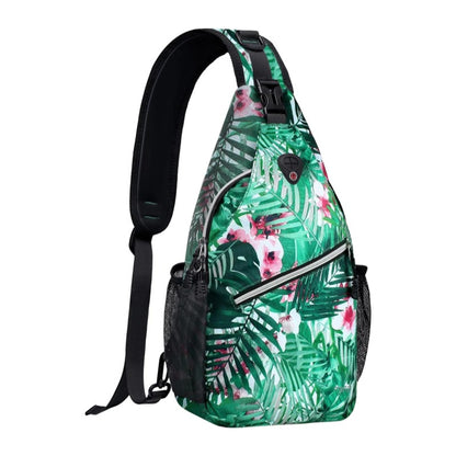 MOSISO Tropical Pattern Sling Backpack, Water Resistant Unisex Crossbody Chest Daypack with Anti-Theft Pocket & Dual Mesh Side Pockets, Fits 11 Inch Tablet for Hiking Travel Sports
