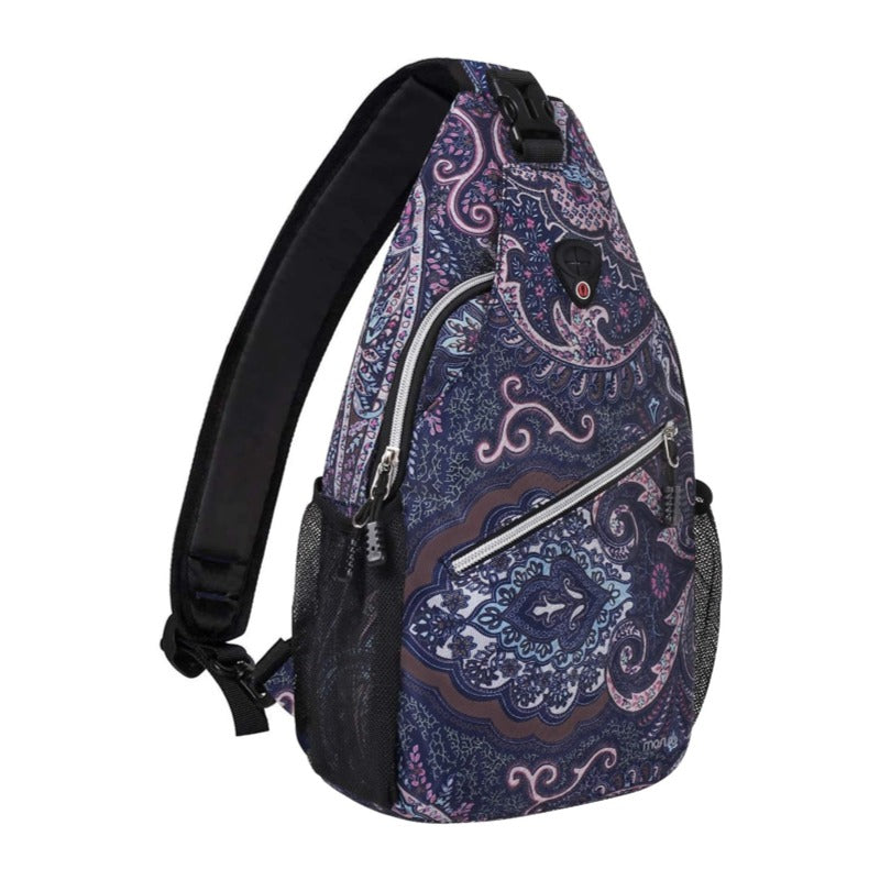 MOSISO Sling Backpack, Water Resistant Daypack with Anti-Theft Pocket & Dual Mesh Side Pockets, Fits 11 Inch Tablet for Hiking Travel Sports