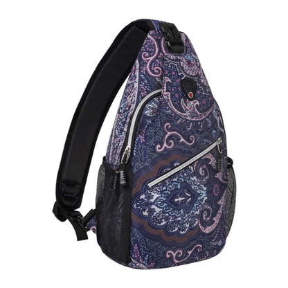 MOSISO Vintage Totem Pattern Sling Backpack, Water Resistant Unisex Crossbody Chest Daypack with Anti-Theft Pocket & Dual Mesh Side Pockets, Fits 11 Inch Tablet for Hiking Travel Sports