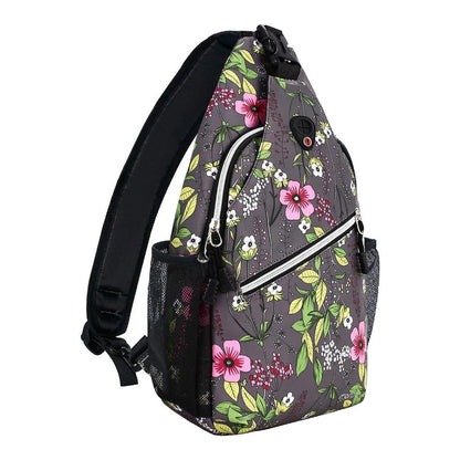 MOSISO Floral Print Sling Backpack, Waterproof Oxford Unisex Crossbody Chest Daypack with Anti-Theft Pocket & Dual Mesh Side Pockets, Fits 11 Inch Tablet for Hiking Travel Sports