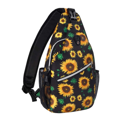 MOSISO Floral Sunflower Pattern Sling Backpack, Water Resistant Unisex Crossbody Chest Daypack with Anti-Theft Pocket & Dual Mesh Side Pockets, Fits 11 Inch Tablet for Hiking Travel Sports