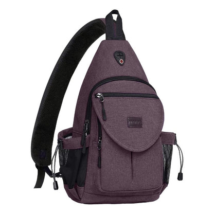 MOSISO Canvas Sling Backpack, Wear Resistant Crossbody Chest Daypack with Anti-Theft Hidden Pocket, Dual Mesh Bottle Holders & Earphone Hole, Fits 11 Inch Tablet for Hiking Travel Commute