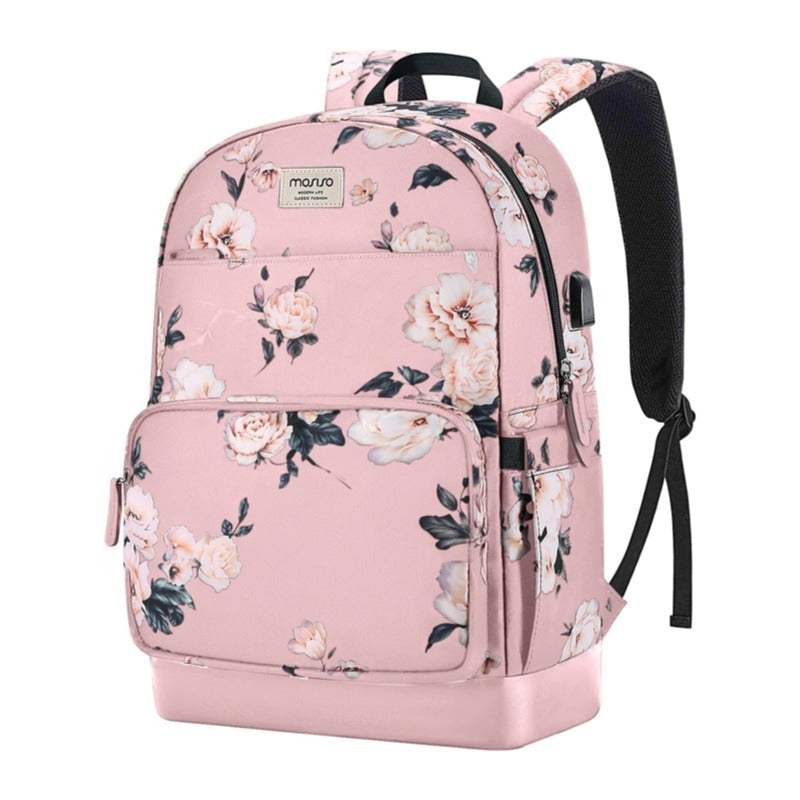 Camellia Print Anti-Theft Backpack for Women 15.6–16 Inch Laptops – iMosiso