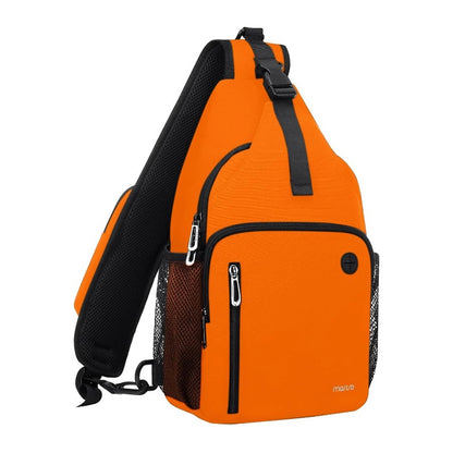 MOSISO Water Resistant Sling Backpack, Unisex Crossbody Chest Daypack with External USB Charging Port, Front Square Pocket & Dual Mesh Holders, Fits 11 Inch Tablet for Cycling Hiking Commute