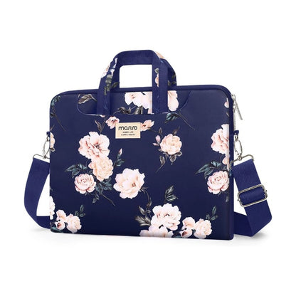 MOSISO Laptop Shoulder Bag Compatible with MacBook Air 15 inch M3 M2/Pro 16 M4 M3 M2 M1 2025-2019,15-15.6 inch Notebook, Camellia Carrying Sleeve with Belt, Blue
