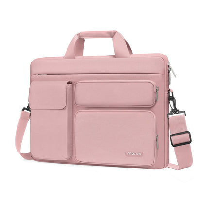 MOSISO Laptop Shoulder Bag, 13-17.3 Inch Notebook Case with 2 Raised & 1 Flapover Horizontal Pockets, Handle & Luggage Strap Fits MacBook Air Pro HP Dell Asus Lenovo
