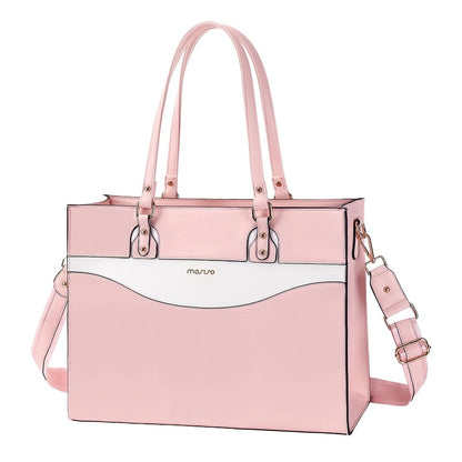 MOSISO Women Vintage Waterproof PU Leather Laptop Tote Bag, Fits 13.3/15.6/17.3 Inch, Large Capacity Business Work Shoulder Briefcase