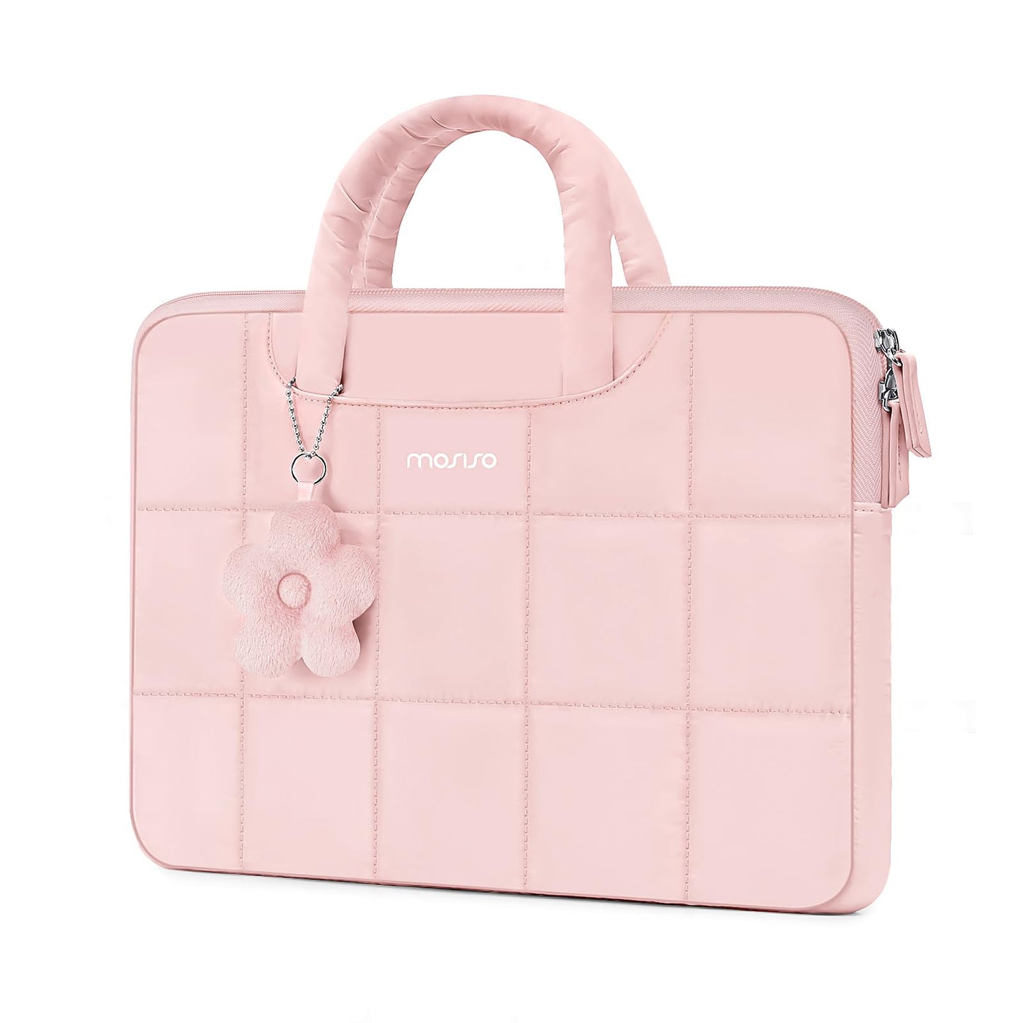 MOSISO 13-16 inch Laptop Case, Puffy Sleeve for MacBook Air/Pro | Compatible with HP Acer Dell ASUS Lenovo | Rectangle Quilted Computer Bag | with Handle & Flower Pendant | Sand Color