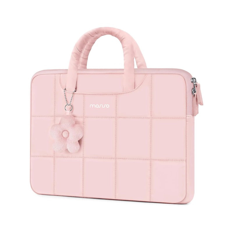 MOSISO Laptop Case 13.3-16 inch,13.3/14/16 inch Puffy Laptop Sleeve Compatible with MacBook Neo 13/Air 13 13.6/Pro/Pro 14,HP Dell ASUS Lenovo,Rectangle Quilted Bag with Handle&Flower Pendant