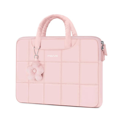 MOSISO Laptop Case 13.3-16 inch,13.3/14/16 inch Puffy Laptop Sleeve Compatible with MacBook Neo 13/Air 13 13.6/Pro/Pro 14,HP Dell ASUS Lenovo,Rectangle Quilted Bag with Handle&Flower Pendant