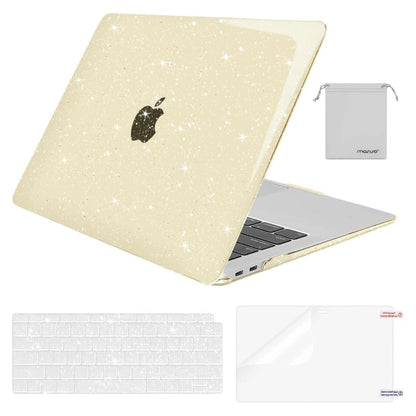 MOSISO Compatible with MacBook Air 13 inch Case 2018-2022 A2337 M1 A2179 A1932, Glitter Plastic Hard Shell&Keyboard Cover&Screen Film&Storage Bag for MacBook Air 13 inch