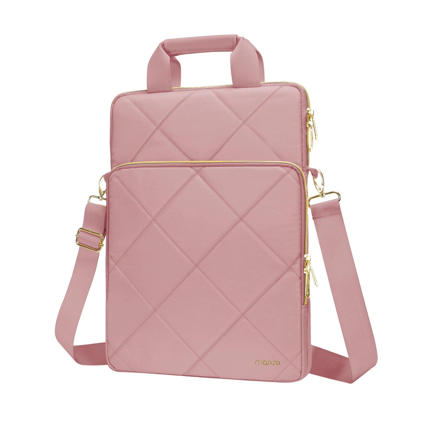 MOSISO Vertical Laptop Shoulder Bag,Computer Bag,Rhombus Quilted Messenger Bag with Front Pocket&Handle&Belt iMosiso