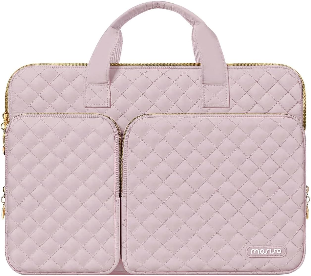 MOSISO 360 Protective Laptop Case 13.3 inch, 13-13.3 inch Laptop Sleeve Compatible with MacBook Air/Pro 13/Pro 14,HP Dell ASUS Lenovo, Square Quilted Bag Cover with 2 Pockets&Handle&Belt, Chalk Pink