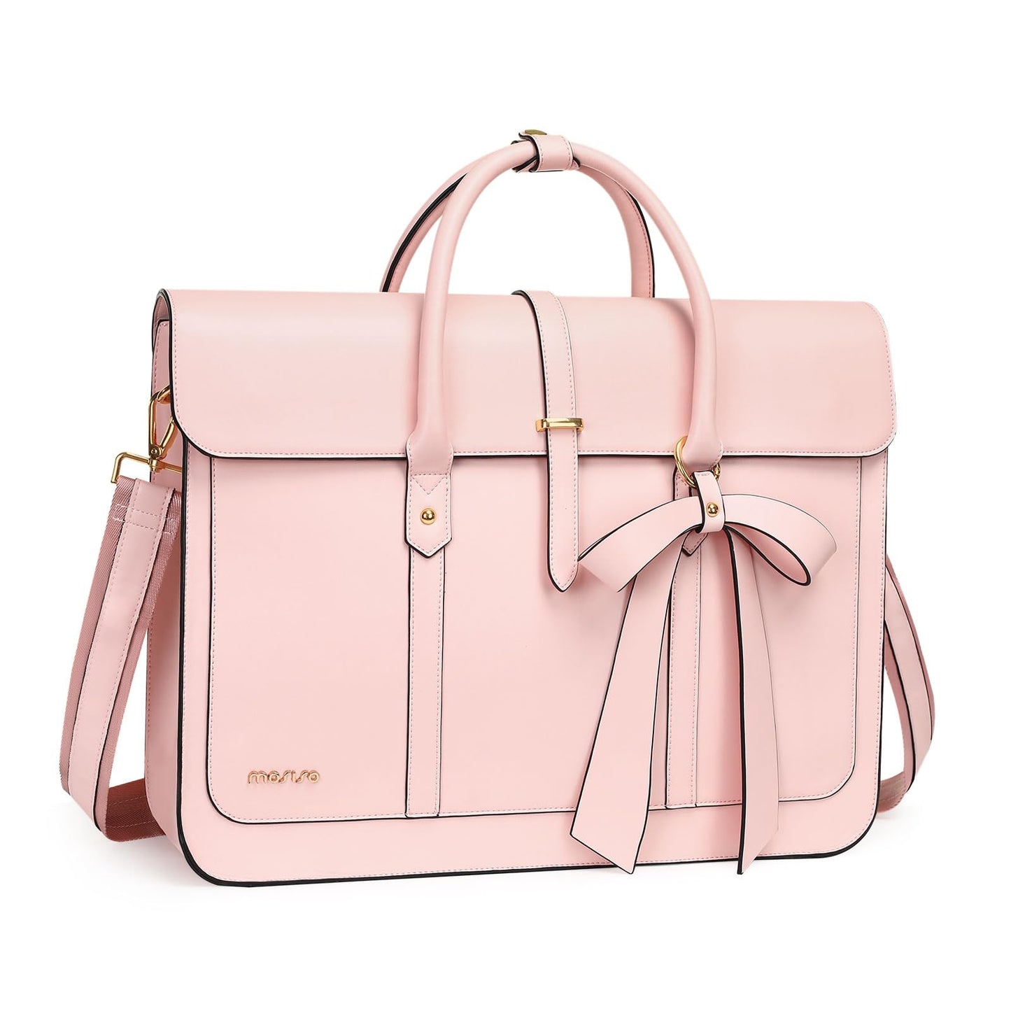 MOSISO Laptop Bag for Women, 13-17 inch PU Leather Laptop Shoulder Bags Convertible Backpack, 13.3 inch Messenger Bags Casual Handbag Work Briefcase Travel Computer Bag with Bowknot