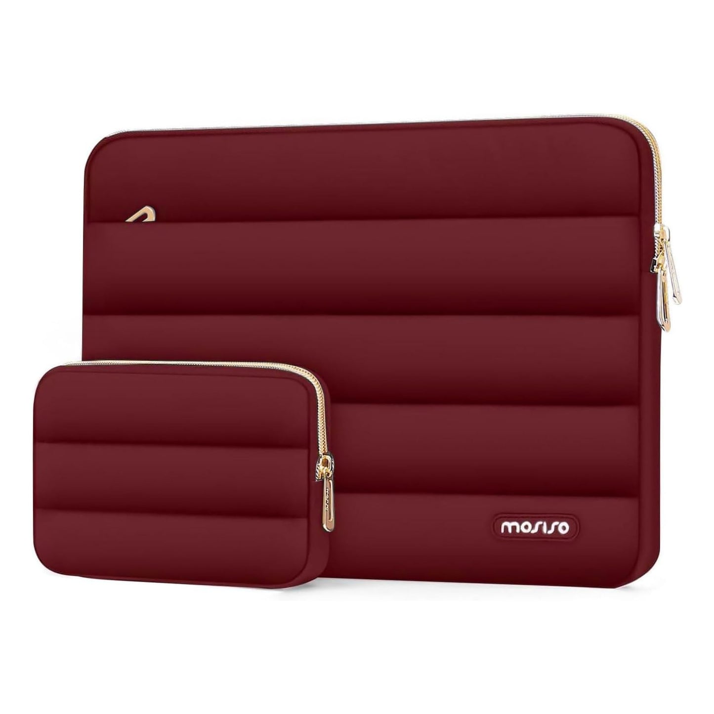 MOSISO 13.3 inch Laptop Case, 13-13.3 inch Puffy Laptop Sleeve Compatible with MacBook Air 13 13.6 M4 M3 M2 M1/Pro 13/Pro 14, HP Dell ASUS Lenovo,Polyester Horizontal Bag with Small Case, Brown