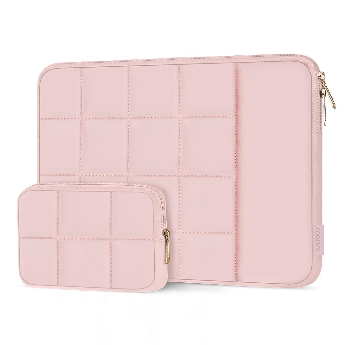 MOSISO 13-16 inch Laptop Case, Puffy Sleeve for MacBook Air/Pro | Compatible with MacBook Pro 14 | Twelve Square Quilted Bag | with Vertical Pocket&Small Case | Sand