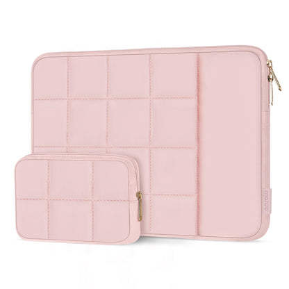 MOSISO 13-16 inch Laptop Case, Puffy Sleeve for MacBook Air/Pro | Compatible with MacBook Pro 14 | Twelve Square Quilted Bag | with Vertical Pocket&Small Case | Sand