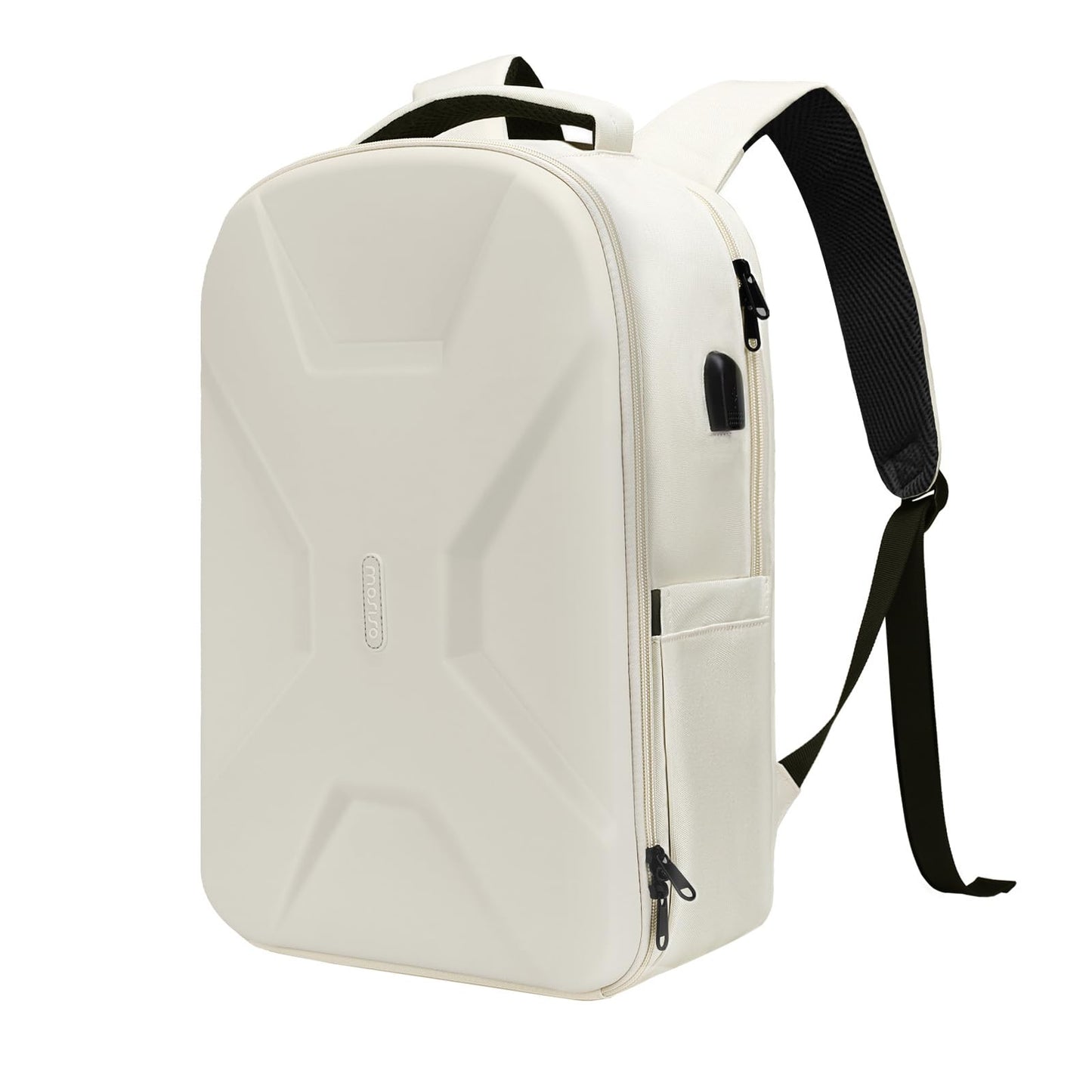 MOSISO 15.6-16 inch 35L Laptop Backpack with USB Charging Port for Women Men, Waterproof Hardshell Travel Business Computer Bag, Anti-Theft Daypack with Luggage Strap, Beige iMosiso