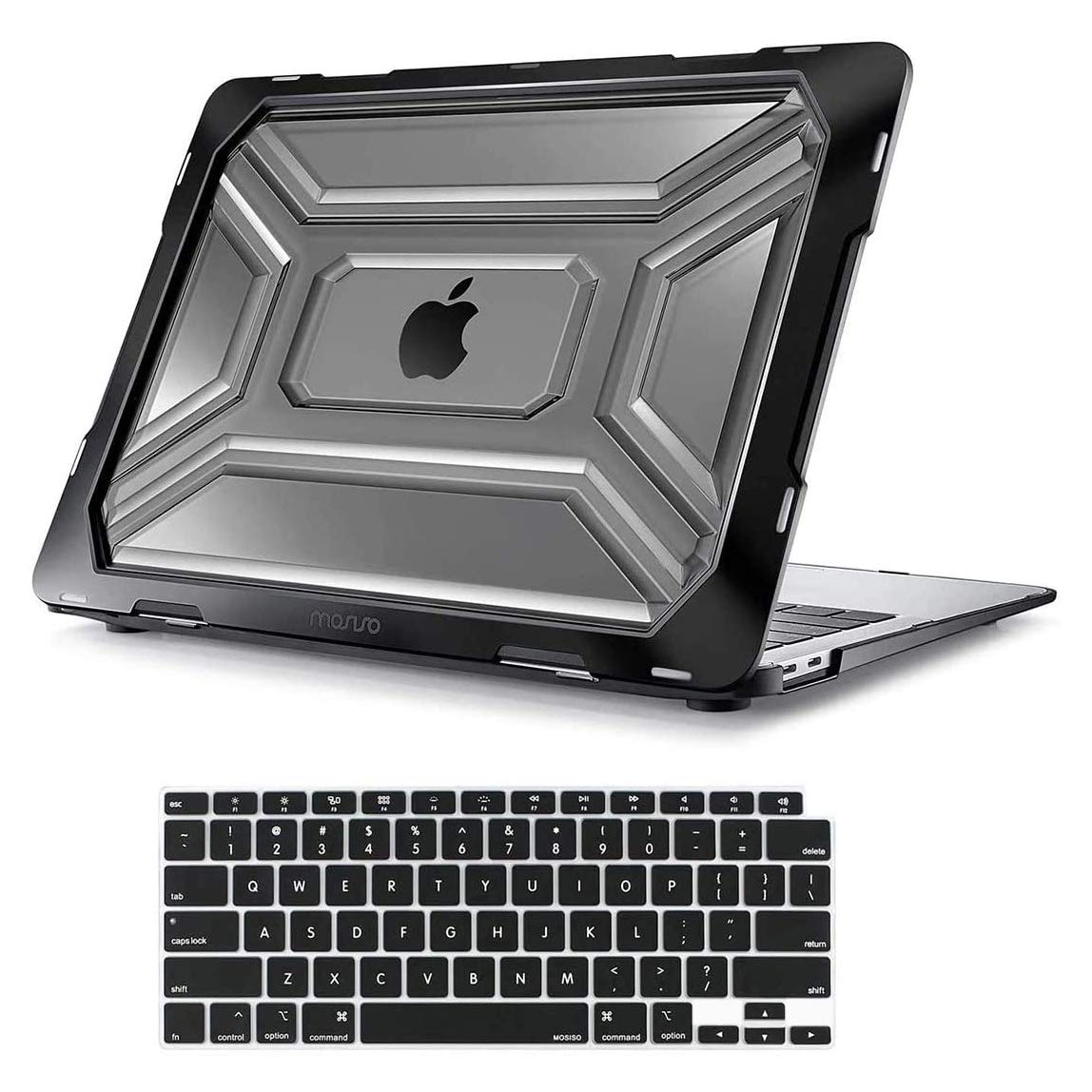 MOSISO Compatible with MacBook Air 13 inch Case 2022 2021 2020 Release A2337 M1 A2179 with Retina Display Touch ID, Heavy Duty Plastic Hard Shell Case with TPU Bumper & Keyboard Cover, Black