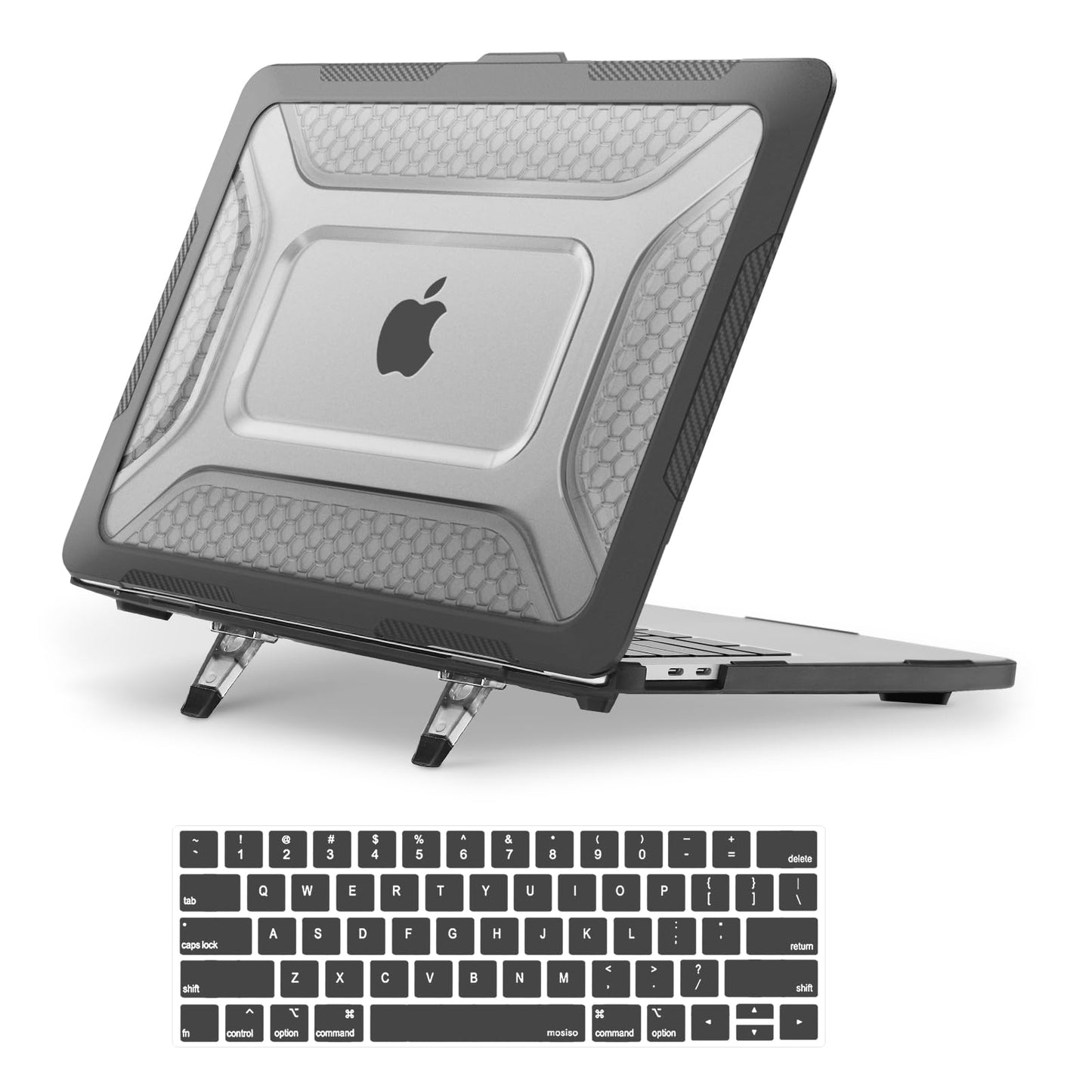 MOSISO Compatible with MacBook Pro 13 inch Case M2 2025-2016 A2338 M1 A2251 A2289 A2159 A1989 A1708 A1706,Honeycomb Heavy Duty TPU Bumper Plastic Hard Case with Fold Kickstand&Keyboard Cover,Navy Blue