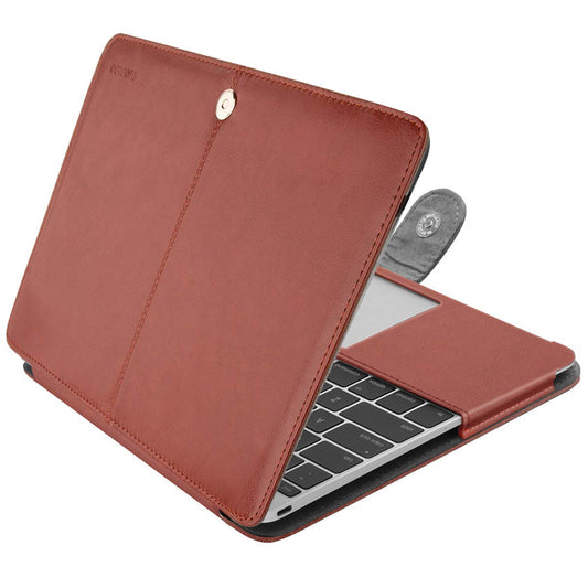 MOSISO PU Leather Case Compatible with MacBook 12 inch Case A1534 with Retina Display 2017 2016 2015 Release, Portfolio Protective Stand Cover Sleeve, Brown