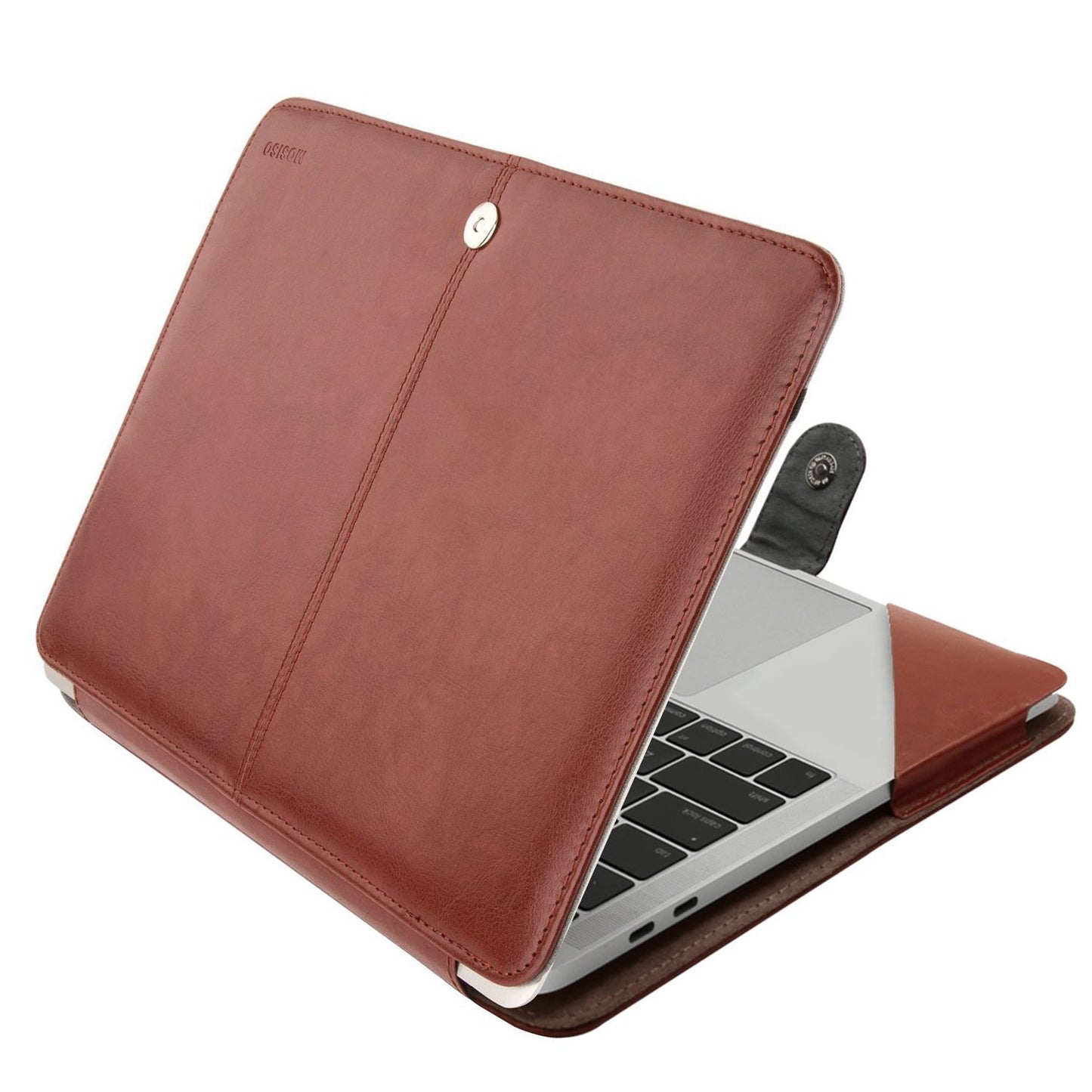 MOSISO Compatible with MacBook Air 15 inch M4 A3241 M3 A3114 M2 A2941 2025 2024 2023/ Pro 15 Case A1990 A1707 2019-2016, PU Leather Portfolio Protective Stand Cover Sleeve with Clear Strip, Black