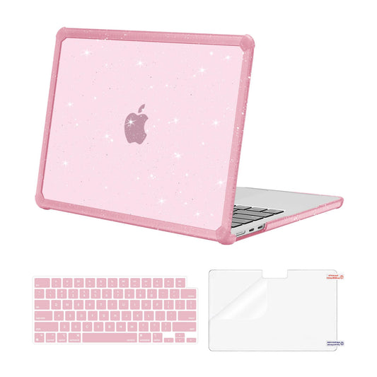 MOSISO Compatible with MacBook Air 13 inch Case 2025 2024 2023 2022 M4 A3240 M3 A3113 M2 A2681, Anti-Cracking TPU Bumper Glitter Hard Case&Keyboard Cover&Screen Film for MacBook Air 13.6, Chalk Pink