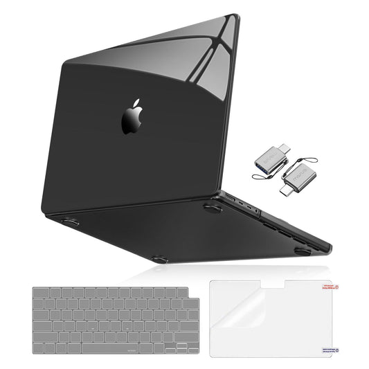 MOSISO Compatible with MacBook Pro 14 inch Case 2025-2021 M4 M3 M2 M1 A3112 A3185 A3401 A2918 A2992 A2779 A2442, Surpass Natural Beauty Hard Case&Keyboard Skin&Screen Film&Type C, Crystal Black