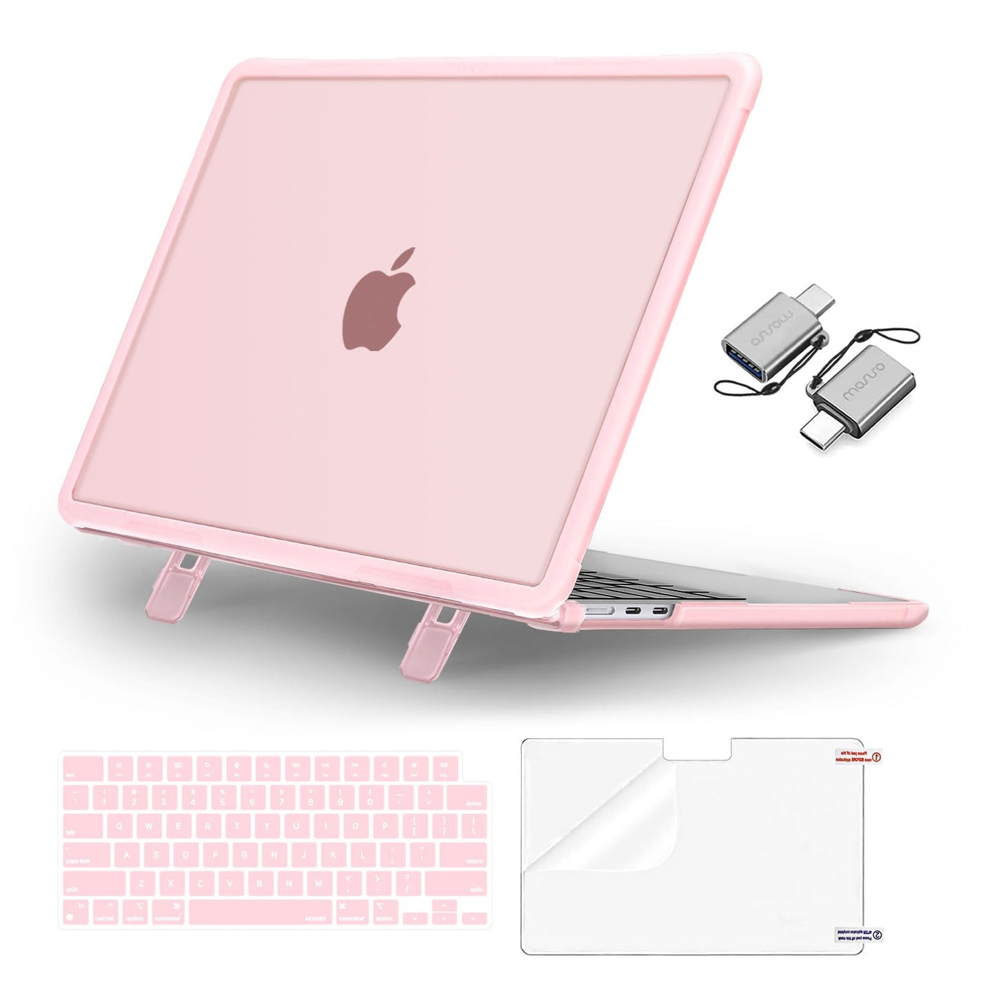 MOSISO Compatible with MacBook Air 13 inch Case 2025 2024 2023 2022 M4 A3240 M3 A3113 M2 A2681, Heavy Duty Hard Case with Kickstand&Keyboard Cover&Screen Film&Type C for MacBook Air 13.6, Pink