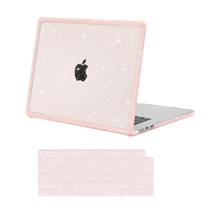 MOSISO Compatible with MacBook Air 15 inch Case 2025 2024 2023 M4 A3241 M3 A3114 M2 A2941,Anti-Cracking&Anti-Fingerprint Heavy Duty Glitter Plastic Hard Case with TPU Bumper&Keyboard Cover, Pink