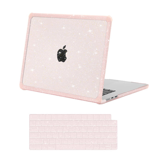 MOSISO Compatible with MacBook Air 15 inch Case 2025 2024 2023 M4 A3241 M3 A3114 M2 A2941,Anti-Cracking&Anti-Fingerprint Heavy Duty Glitter Plastic Hard Case with TPU Bumper&Keyboard Cover, Pink