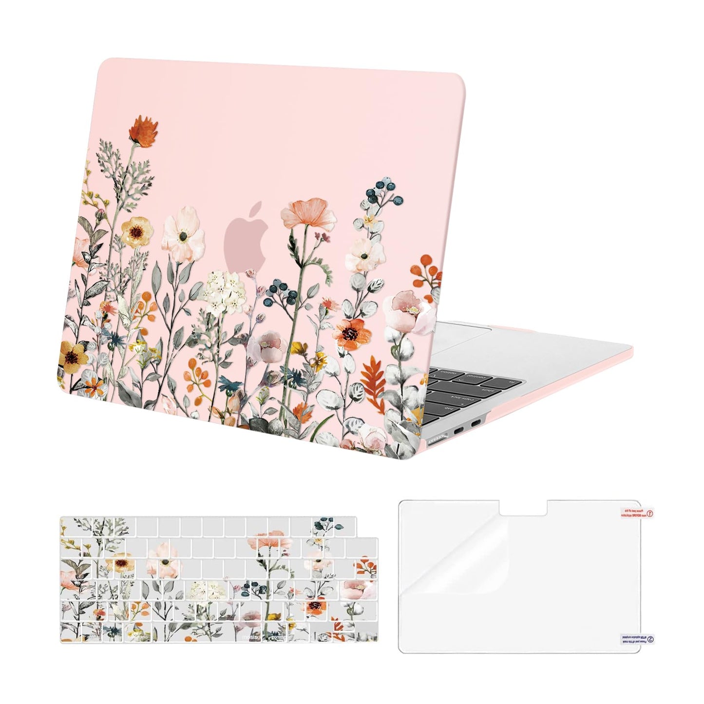 MOSISO Compatible with MacBook Air 13 inch Case 2025-2022 M4 A3240 M3 A3113 M2 A2681, Plastic Garden Flowers Hard Shell&Keyboard Cover&Screen Film Compatible with MacBook Air 13.6 inch, Transparent