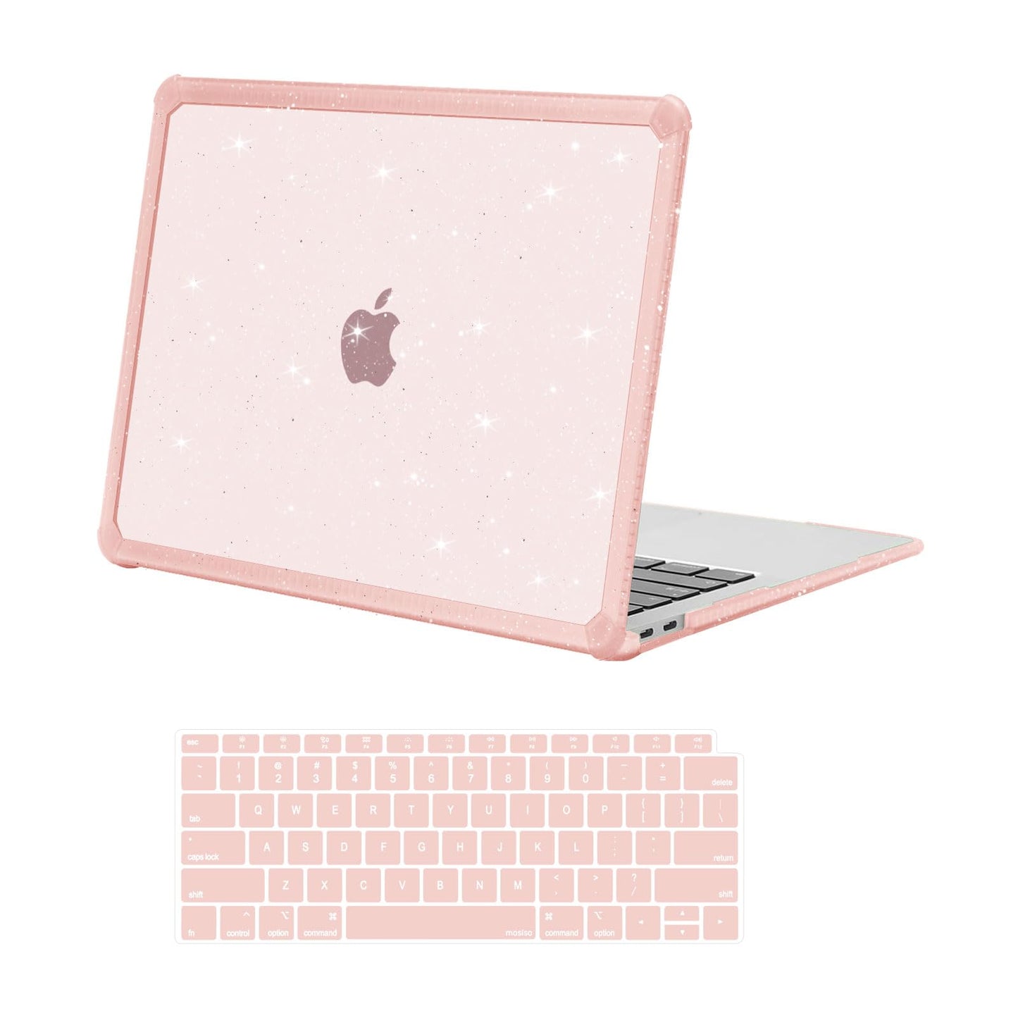 MOSISO Compatible with MacBook Air 13 inch Case 2022-2018 Release A2337 M1 A2179 A1932, Anti-Cracking&Anti-Fingerprint Heavy Duty Glitter Plastic Hard Case with TPU Bumper&Keyboard Cover, Pink