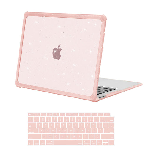 MOSISO Compatible with MacBook Air 13 inch Case 2022-2018 Release A2337 M1 A2179 A1932, Anti-Cracking&Anti-Fingerprint Heavy Duty Glitter Plastic Hard Case with TPU Bumper&Keyboard Cover, Pink