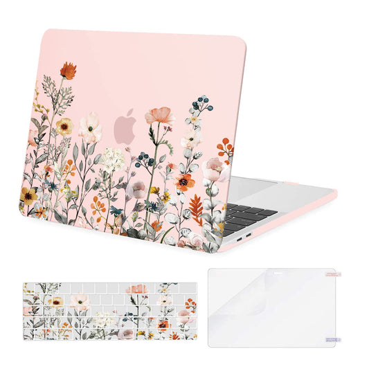 MOSISO Compatible with MacBook Pro 13 inch Case 2025, 2024, 20223-2016 M2 M1 A2338 A2251 A2289 A2159 A1989 A1708 A1706, Plastic Garden Flowers Hard Case&Keyboard Cover&Screen Protector, Pink