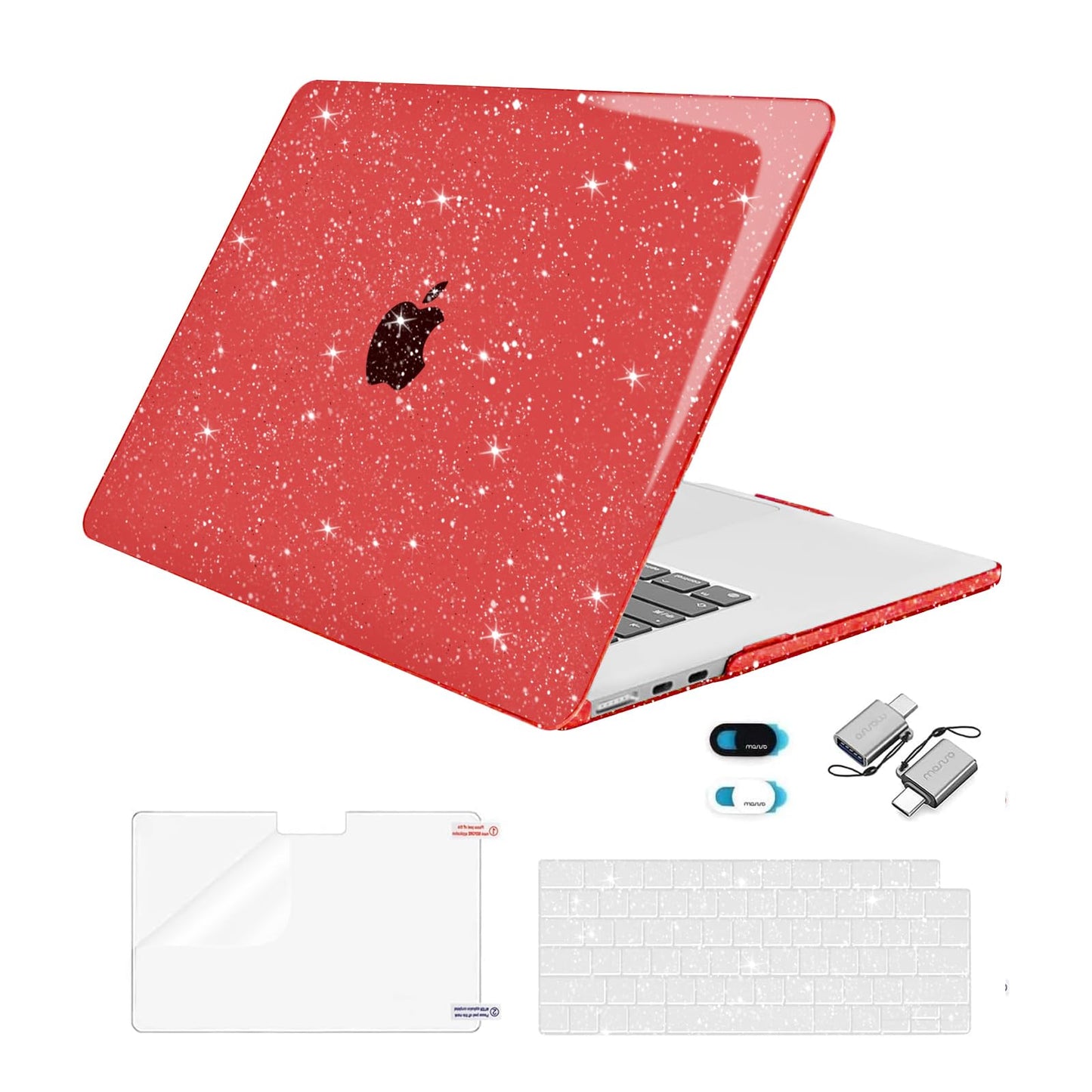 MOSISO Compatible with MacBook Air 15 inch Case 2025 2024 2023 Release M4 A3241 M3 A3114 M2 A2941, Sparkly Glitter Plastic Hard Shell&Keyboard Cover&Screen Protector&Webcam Cover&Type C, Black