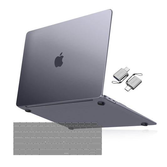 MOSISO Compatible with MacBook Air 13 inch Case 2022 2021 2020 2019 2018 A2337 M1 A2179 A1932, Ultra-Thin Natural Original Color Plastic Hard Shell Case&Keyboard Cover&Type C Adapter, Space Gray
