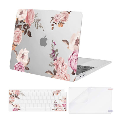 MOSISO Compatible with MacBook Air 13 inch Case 2022 2021 2020 2019 2018 Release A2337 M1 A2179 A1932, Plastic Peony Hard Shell&Keyboard Cover&Screen Protector for MacBook Air 13.3 inch, Transparent