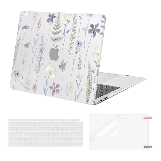 MOSISO Compatible with MacBook Air 13 inch Case 2022 2021 2020 2019 2018 A2337 M1 A2179 A1932, Plastic Meadow Floral Hard Shell&Keyboard Cover&Screen Film for MacBook Air 13.3 inch Case, Transparent