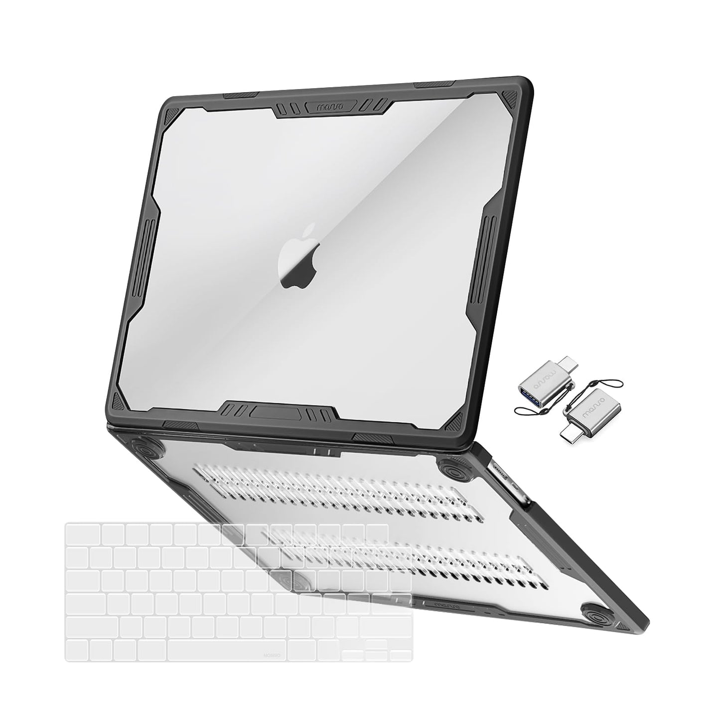 MOSISO Compatible with MacBook Air 15 inch Case 2025 2024 2023 Release M4 A3241 M3 A3114 M2 A2941, Symmetric Geometric Heavy Duty Plastic Hard Shell with TPU Bumper&Keyboard Cover&Type C, Black