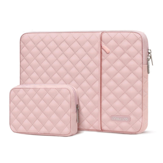 MOSISO 12.9 inch Tablet Sleeve Case for iPad Pro 13 M4 & iPad Air 13 M3 M2, iPad Pro 12.9 M2 M1 6/5th with Magic Keyboard&Smart Keyboard Folio, Square Quilted Vertical Bag with Small Case, Chalk Pink