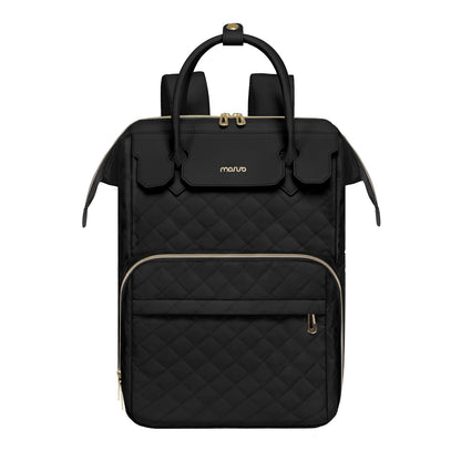 MOSISO Laptop Backpack for Women Men, 15-15.6 inch Rhombus Quilted Flight Approved Travel Backpack with PU Handle, 16 inch Carry on Daypack with USB Port for College Work Business, Beige iMosiso