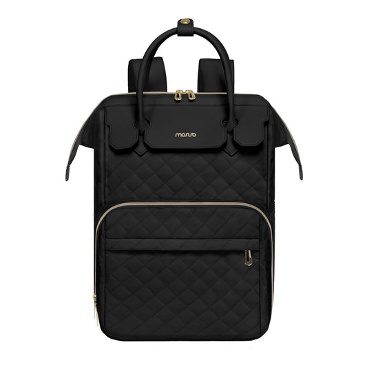 MOSISO Laptop Backpack for Women Men, 15-15.6 inch Rhombus Quilted Flight Approved Travel Backpack with PU Handle, 16 inch Carry on Daypack with USB Port for College Work Business, Beige iMosiso