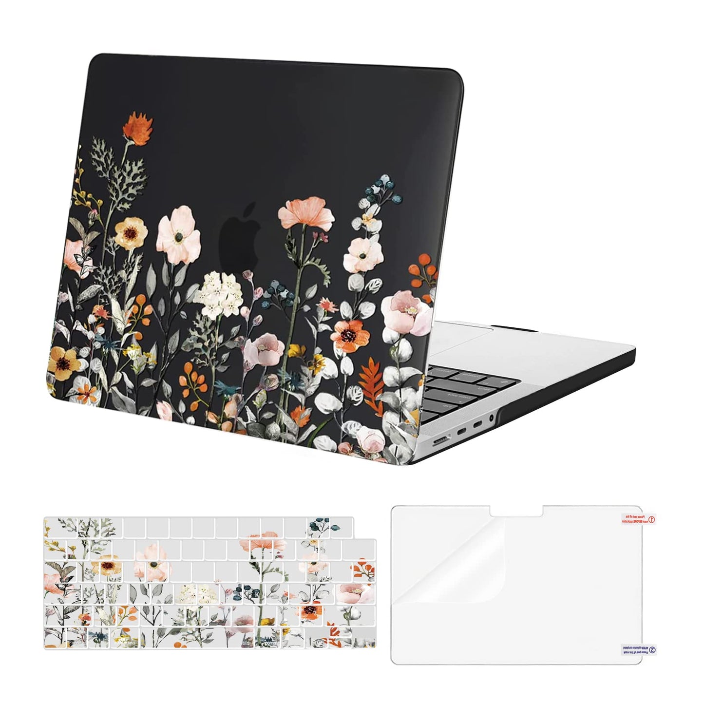 MOSISO Compatible with MacBook Pro 14 inch Case 2025-2021 M4 M3 M2 M1 A3112 A3185 A3401 A2918 A2992 A2779 A2442, Plastic Garden Flowers Hard Shell Case&Keyboard Cover&Screen Protector, Transparent