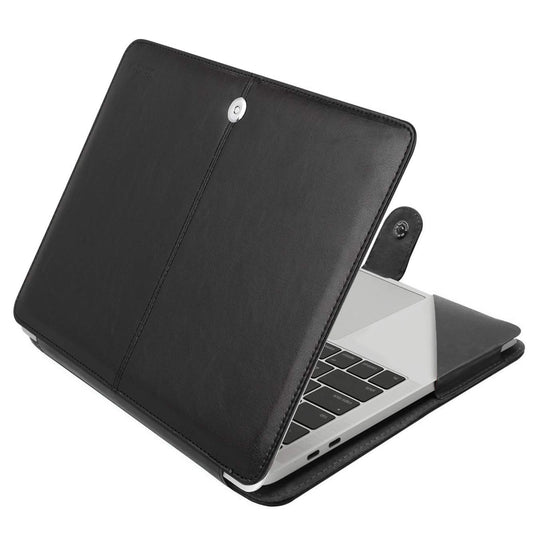 MOSISO Compatible with MacBook Air 15 inch M4 A3241 M3 A3114 M2 A2941 2025 2024 2023/ Pro 15 Case A1990 A1707 2019-2016, PU Leather Portfolio Protective Stand Cover Sleeve with Clear Strip, Black