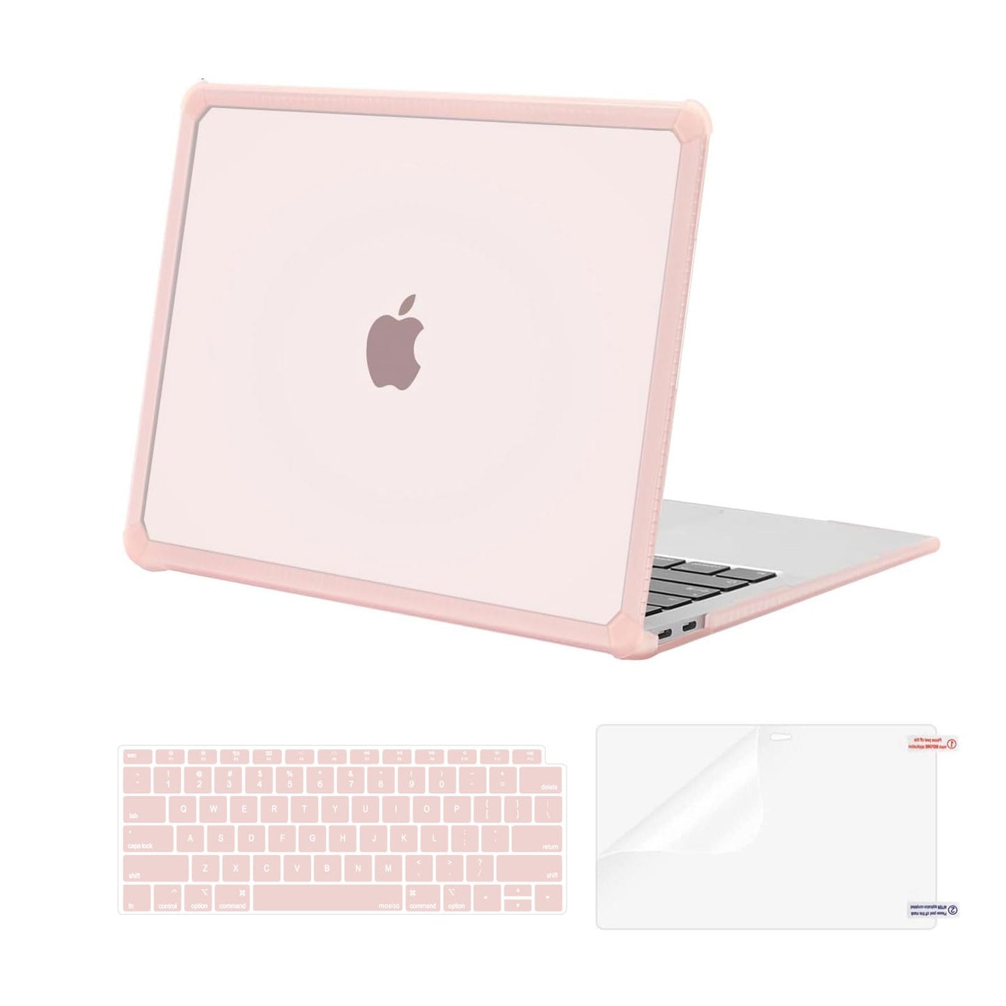 MOSISO Compatible with MacBook Air 13 inch Case 2022-2018 Release A2337 M1 A2179 A1932, Anti-Cracking Heavy Duty Plastic Hard Shell Case with TPU Bumper&Keyboard Cover&Screen Film, Pink