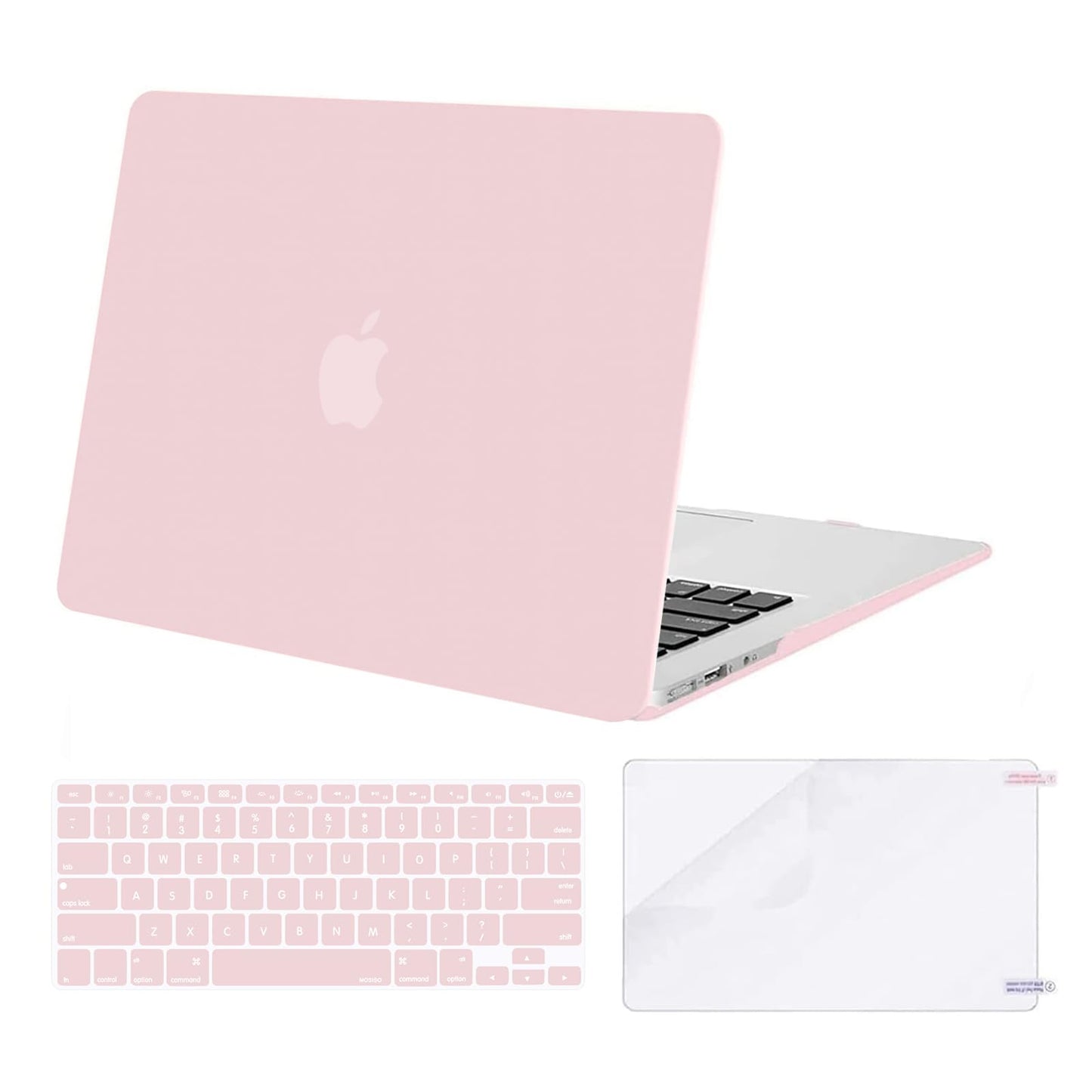 MOSISO Plastic Hard Shell Case & Keyboard Cover Skin & Screen Protector Only Compatible with MacBook Air 11 inch (Models: A1370 & A1465), Rose Quartz
