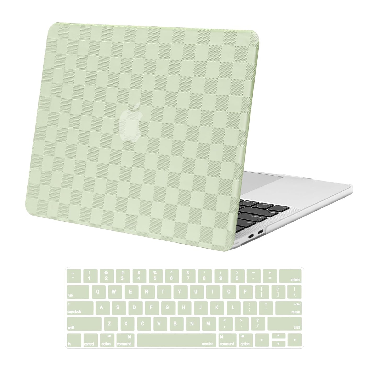 MOSISO Compatible with MacBook Pro 13 inch Case M2 2025-2016 A2338 M1 A2251 A2289 A2159 A1989 A1708 A1706, Checker Texture Grid PU Leather Coated Plastic Hard Shell Case&Keyboard Cover, Sage Green